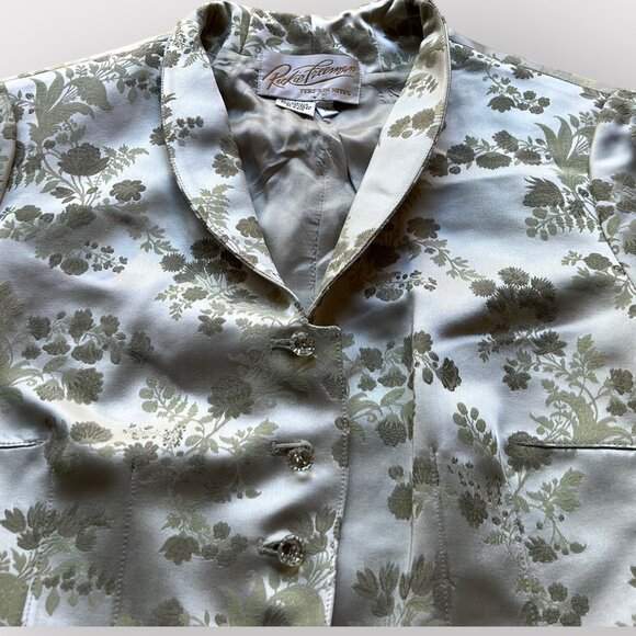 Rickie Freeman Teri Jon Nites Size 14 Light Green Brocade Vintage Blazer Jacket - Picture 12 of 16